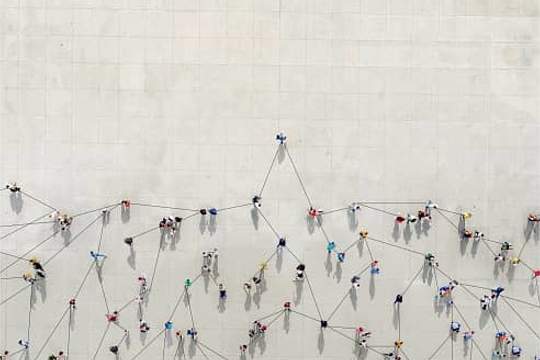 crowd from above forming a network